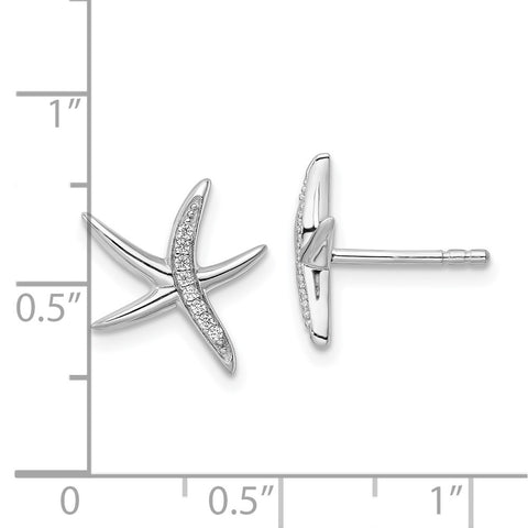 Sterling Silver Rhodium-plated CZ Starfish Post Earrings-WBC-QE15676