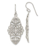 Sterling Silver Polished Fancy CZ Dangle Shephard Hook Earrings-WBC-QE15677