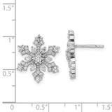 Sterling Silver Rhodium-plated CZ Snowflake Post Earrings-WBC-QE15679