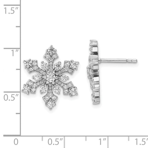Sterling Silver Rhodium-plated CZ Snowflake Post Earrings-WBC-QE15679
