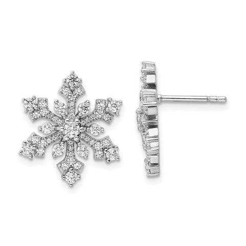Sterling Silver Rhodium-plated CZ Snowflake Post Earrings-WBC-QE15679