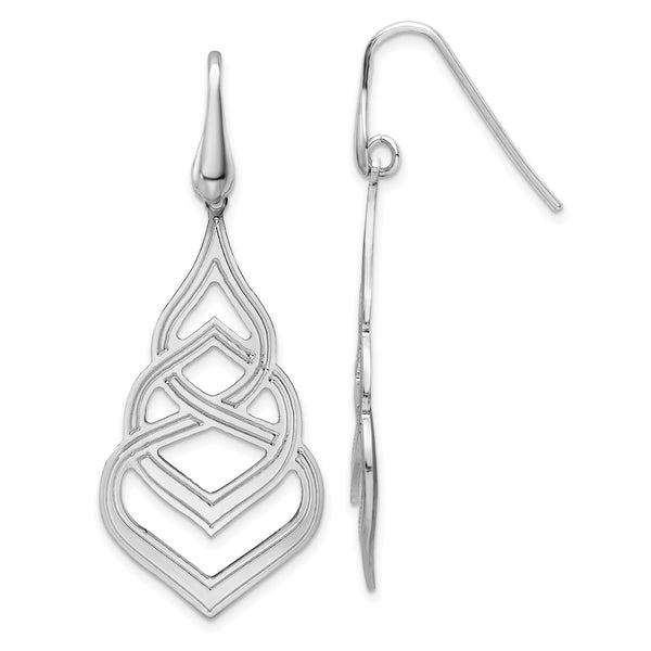 Sterling Silver Rhod. Polished Grooved Fancy Drop Dangle Earrings-WBC-QE15689