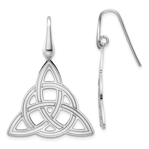 Sterling Silver Rhod. Polished Grooved Celtic Knot Dangle Earrings-WBC-QE15690