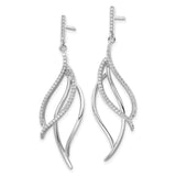 Sterling Silver Rhodium-plated CZ Dangle Leaf Earrings-WBC-QE15702