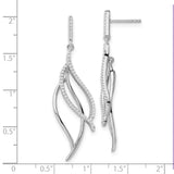 Sterling Silver Rhodium-plated CZ Dangle Leaf Earrings-WBC-QE15702