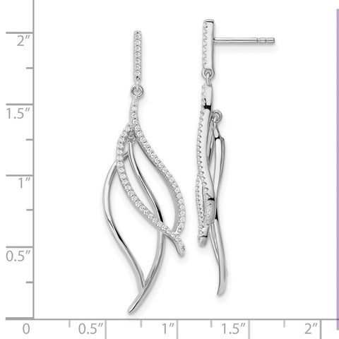 Sterling Silver Rhodium-plated CZ Dangle Leaf Earrings-WBC-QE15702