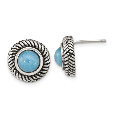 Sterling Silver Oxidized Imitation Turquoise Circle Post Earrings-WBC-QE15704