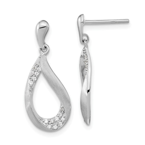 Sterling Silver Rh-plated CZ Teardrop Dangle Post Earrings-WBC-QE15721