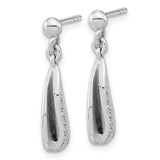 Sterling Silver RH-plated Brushed & Polished CZ Dangle Post Earrings-WBC-QE15722