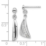 Sterling Silver RH-plated Brushed & Polished CZ Dangle Post Earrings-WBC-QE15722