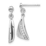 Sterling Silver RH-plated Brushed & Polished CZ Dangle Post Earrings-WBC-QE15722