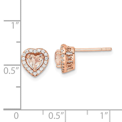 Sterling Silver Rose-tone Polished Pink & White CZ Heart Post Earrings-WBC-QE15728