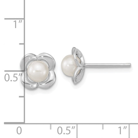 Sterling Silver RH-plated Polished FWC Pearl Flower Post Earrings-WBC-QE15731