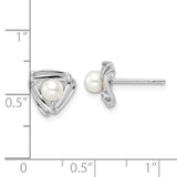 Sterling Silver Rhodium-plated FWC Pearl and CZ Triangle Post Earrings-WBC-QE15735