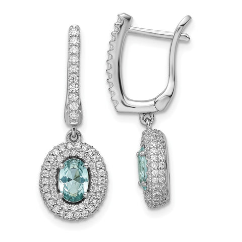 Sterling Silver Rhodium plated Aqua & White CZ Dangle Post Earrings-WBC-QE15746