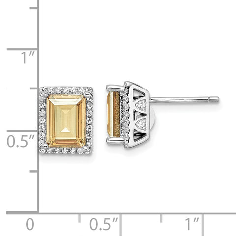 Sterling Silver Rhodium-plated CZ & Yellow Swarovski Crystal Post Earrings-WBC-QE15749