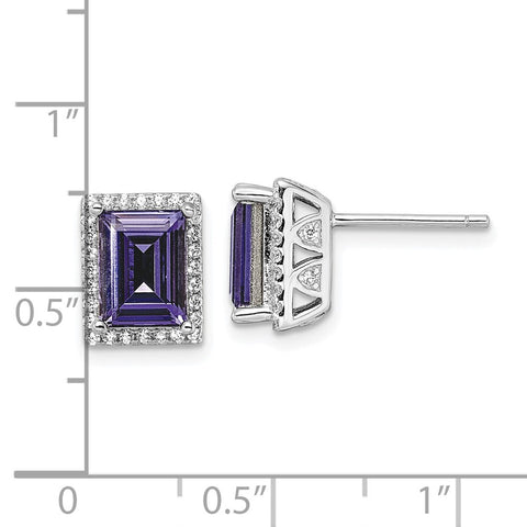 Sterling Silver Rhodium-plated CZ & Purple Swarovski Crystal Post Earrings-WBC-QE15750