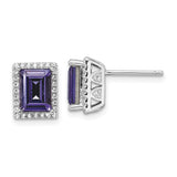 Sterling Silver Rhodium-plated CZ & Purple Swarovski Crystal Post Earrings-WBC-QE15750