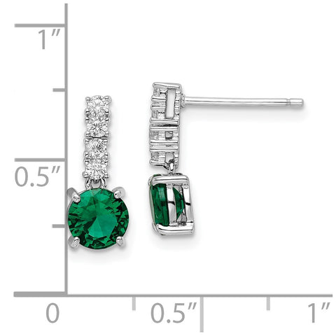 Sterling Silver Polished Rhodium-plated Green/Clear CZ Post Dangle Earrings-WBC-QE15760