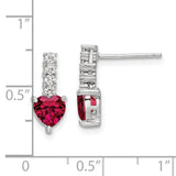 Sterling Silver Polish Rhod-plated Created Ruby Heart Post Dangle Earrings-WBC-QE15761