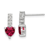 Sterling Silver Polish Rhod-plated Created Ruby Heart Post Dangle Earrings-WBC-QE15761
