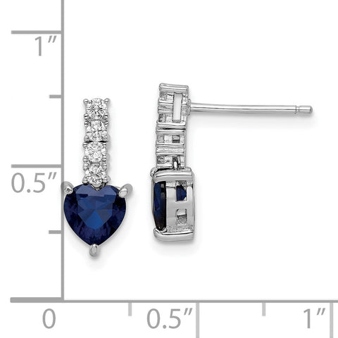 Sterling Silver Polished Rhodium Cr. Blue Spinel CZ Heart Post Earrings-WBC-QE15762