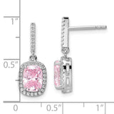 Sterling Silver Rhodium-plated Pink & White CZ Dangle Post Earrings-WBC-QE15764