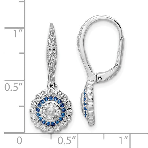 Sterling Silver Rhodium-plated Polished Blue & White CZ Leverback Earrings-WBC-QE15766