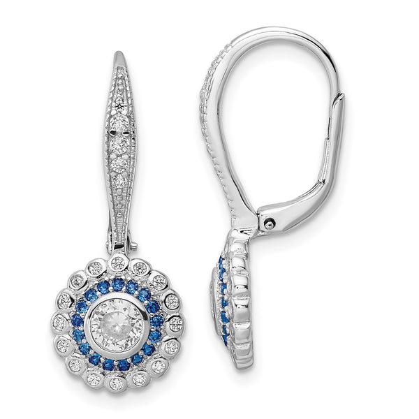 Sterling Silver Rhodium-plated Polished Blue & White CZ Leverback Earrings-WBC-QE15766