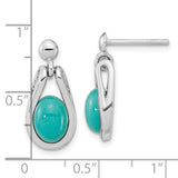 Sterling Silver RH-plated Oval Chinese Turquoise Dangle Post Earrings-WBC-QE15773