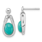 Sterling Silver RH-plated Oval Chinese Turquoise Dangle Post Earrings-WBC-QE15773