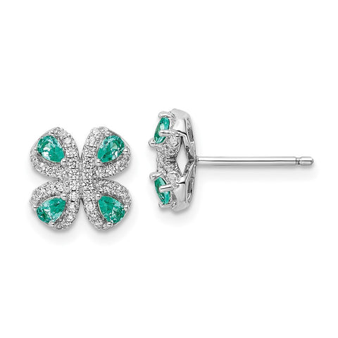 Sterling Silver Rhodium plated Teal & White CZ Post Earrings-WBC-QE15778