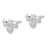 Sterling Silver Rhodium-plated Polished CZ Bumble Bee Post Earrings-WBC-QE15780
