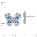 Sterling Silver Rhodium-plated Polished Blue & White CZ Butterfly Post Earr-WBC-QE15791