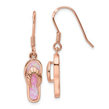 Sterling Silver Rose-tone Pink Created Opal Inlay Flip Flop Dangle Earrings-WBC-QE15793