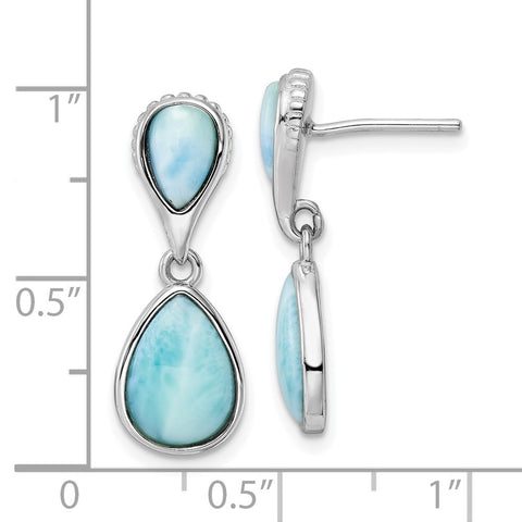 Sterling Silver Rhodium-plated Polished Pear Shape Larimar Dangle Earrings-WBC-QE15798