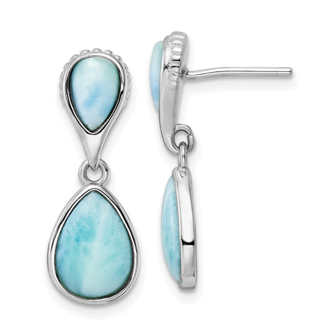 Sterling Silver Rhodium-plated Polished Pear Shape Larimar Dangle Earrings-WBC-QE15798