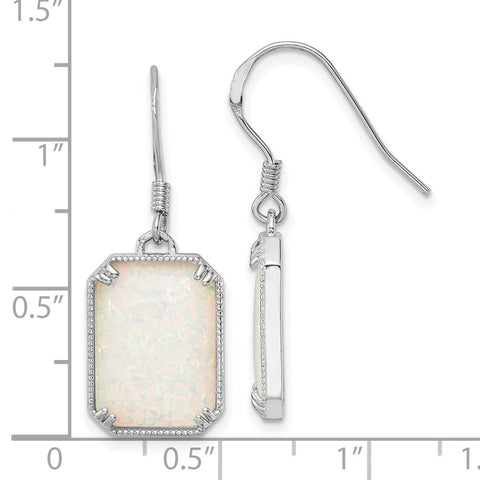 Sterling Silver RH-plated White Created Opal Beaded Border Earrings-WBC-QE15801