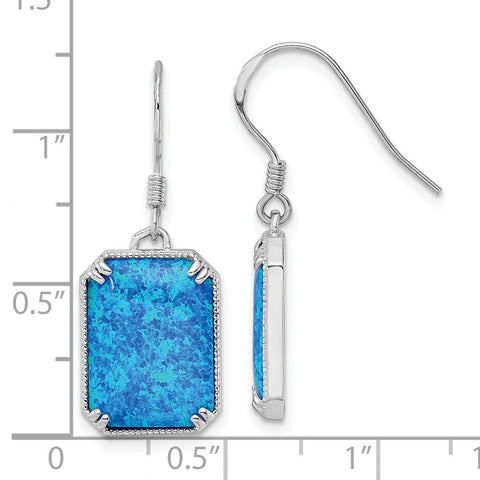 Sterling Silver RH-plated Blue Created Opal Beaded Border Earrings-WBC-QE15802