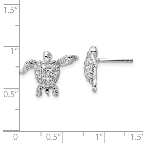 Sterling Silver Rhodium-plated CZ Sea Turtle Post Earrings-WBC-QE15807