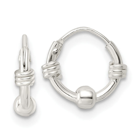 Sterling Silver Polished Beaded Circle Endless Hoop Earrings-WBC-QE15832