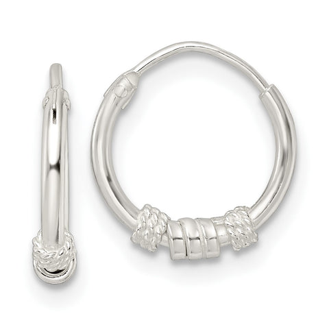 Sterling Silver Polished Beaded Circle Endless Hoop Earrings-WBC-QE15833