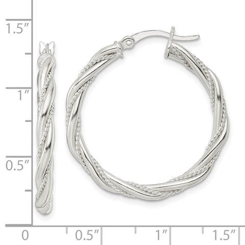 Sterling Silver Polished Twisted Rope Hoop Earrings-WBC-QE15841