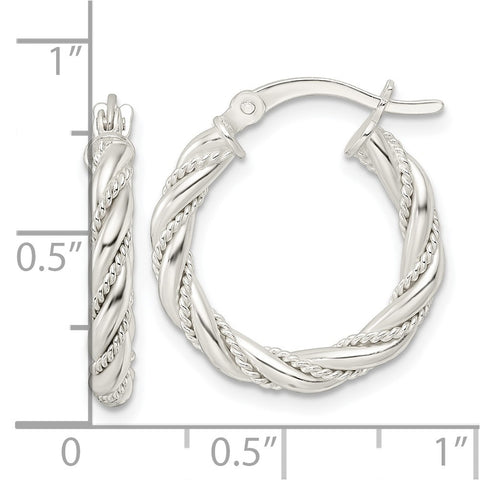 Sterling Silver Polished Twisted Rope Hoop Earrings-WBC-QE15843