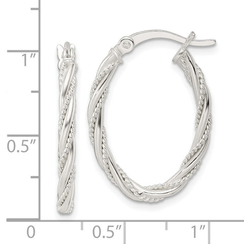 Sterling Silver Polished Twisted Rope Oval Hoop Earrings-WBC-QE15844