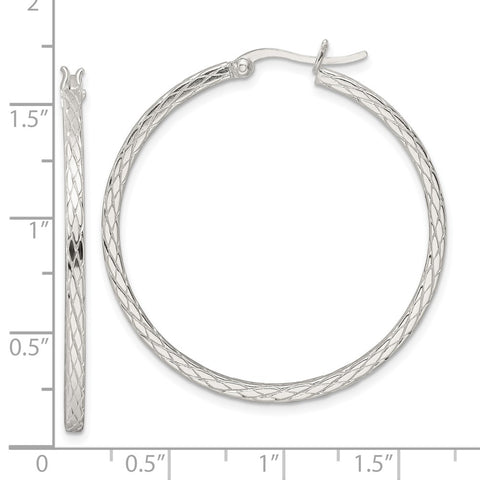Sterling Silver Diamond Pattern Hoop Earrings-WBC-QE15845