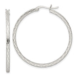 Sterling Silver Diamond Pattern Hoop Earrings-WBC-QE15845