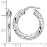 Sterling Silver Rhodium-pltd 3x29mm D/C Twisted Tube Hoop Earrings-WBC-QE15851