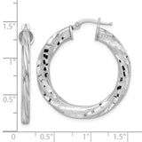 Sterling Silver Rhodium-pltd 3x33mm D/C Twisted Tube Hoop Earrings-WBC-QE15852