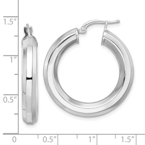 Sterling Silver Rhodium-pltd 5x30mm Octagon Tube Hoop Earrings-WBC-QE15866